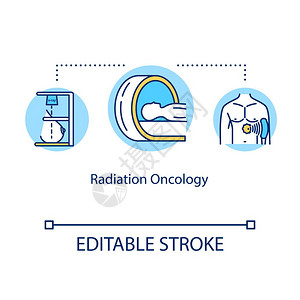 癌症治疗的理念是细线图解医疗帮助放射肿瘤辐照病媒孤立的大纲rgb彩色图画可编辑的中风图片