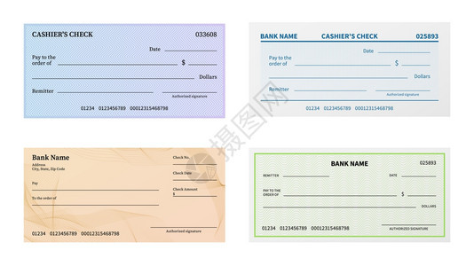 支票模板空白银行支票上面写有结流模式和钞票的水印凭单或优惠券纸票空白支模型矢量设置检查模板空白银行支票上面写有结流模式上面写图片