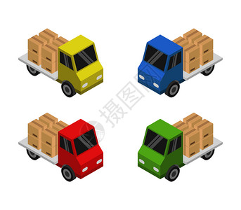 红绿对比图等度小型运货卡车设计对比图插画