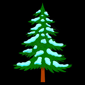 松树 绘画松树插图用卡通风格的雪与白色背景隔离海报横幅卡片徽章的