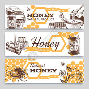 蜂蜜横幅手绘和花健康的天然甜食传统广告或模板包设计矢量蜂标手绘蜜和花健康的天然甜食传统广告图片