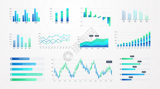 直方图商业信息模板包括库存图和统计条直线图和表供列报财务告使用仪表板上的矢量图直方表带有库存和统计条的商业信息模板用于列报和财务图片