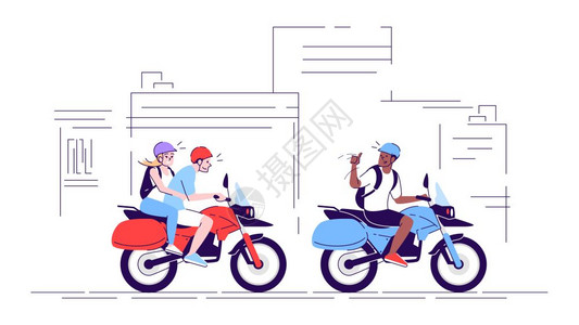 旅游者在城市骑摩托车图片
