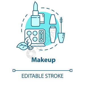 装饰天然化妆品口红和马斯卡拉眼影想法细线插图矢量孤立的大纲rgb彩色图画可编辑的中风图片