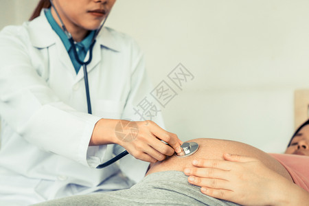 妇科医生检查孕妇肚子进行母婴保健检查背景图片
