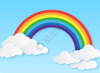 天空中的白云彩虹立体贴纸矢量图图片