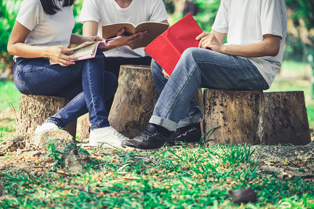 学生们在公园阅读学习图片