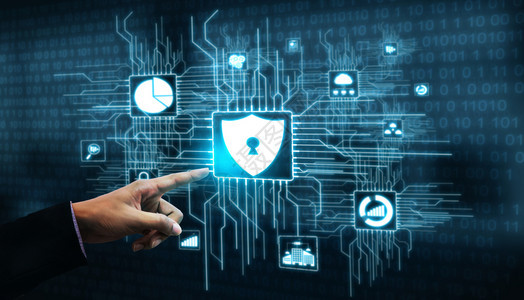 图标形界面显示安全防火墙技术用于在线数据访问防御以抵黑客和不安全的隐私信息图片
