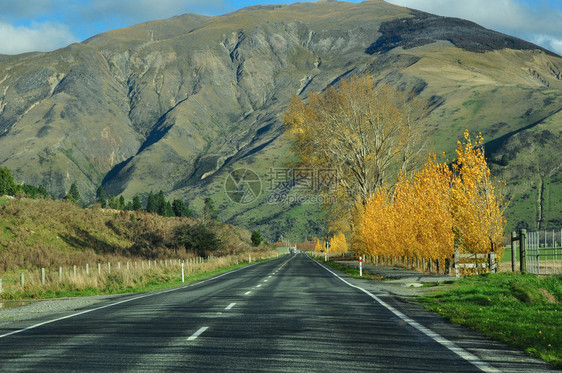 在新西兰的公路直通山顶的公路图片