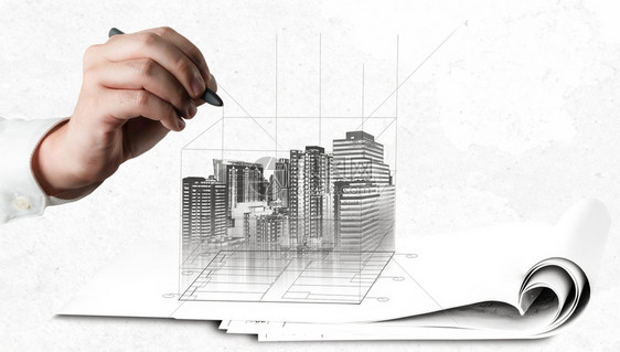 城市民政规划和房地产开发设计师在设计城市草图图片