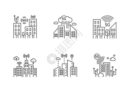 小区无线wifi覆盖5g智能城市像素完美线图标集城市情报移动电话网络