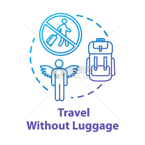 预算旅游没有行李费用意指细线插图省钱没有行李箱的轻型旅矢量孤立的大纲rgb彩色图画图片
