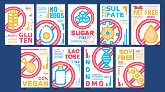 不含凝胶和非蛋糖类硫酸盐食用和无成分的海报标出彩色插图不含卫生成分的海报标出矢量背景图片
