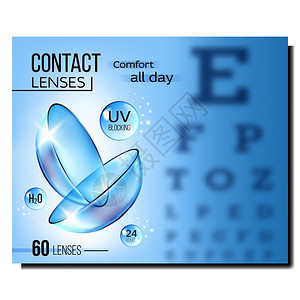 透明隐形眼镜彩色广告横幅3d插图图片