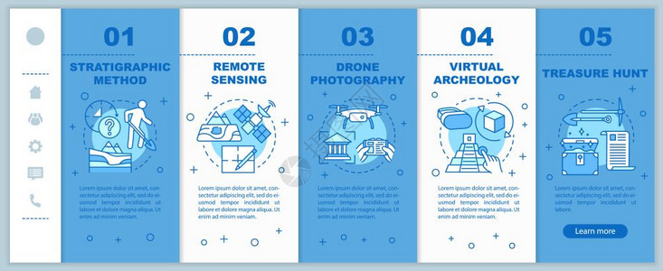 使用移动网页矢量模板的移动网页上考古学方法研究地形智能手机网站界面与线插图的对应概念网页徒步走过骤屏幕彩色概念图片