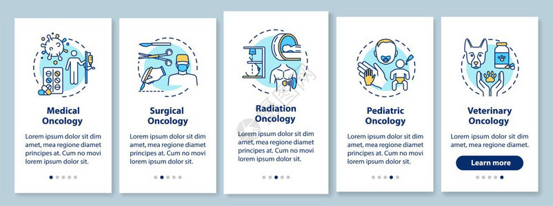 癌症治疗通过五步图示指医学和手术肿瘤配有rgb颜色插图的ui矢量模板图片