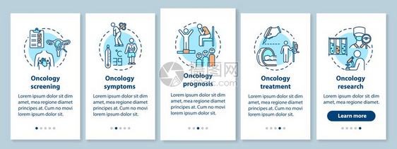 疾病治疗通过五步图形指示癌症状和预测配有rgb彩色插图的ui矢量模板图片