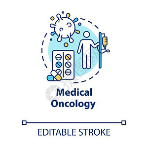 肿瘤病的治疗癌症概念细线图解病媒孤立大纲rgb彩色图画可编辑的中风图片