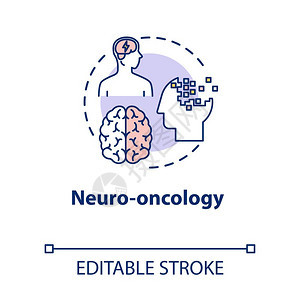 脑肿瘤研究偏头痛的危险神经学和心理思想的细线图解矢量孤立大纲rgb彩色图画图片