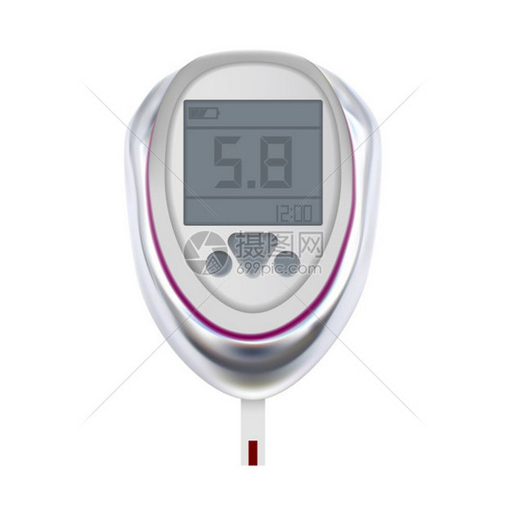 用于测量和监血糖尿病的数字设备健康检测分析器设备模板符合实际情况3d插图葡萄糖测量仪医疗电子设备矢量图片