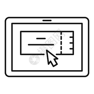 在线票单图标大纲平板电脑在线票向量图标用于在白色背景上孤立的网络设计图片