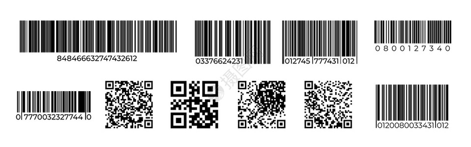 qr代码产品识别标记激光扫描价格标签零售号代码矢量扫描独有的条形码符号集零售号代矢量去除条形码集背景图片