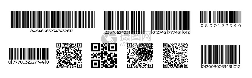 qr代码产品识别标记激光扫描价格标签零售号代码矢量扫描独有的条形码符号集零售号代矢量去除条形码集图片