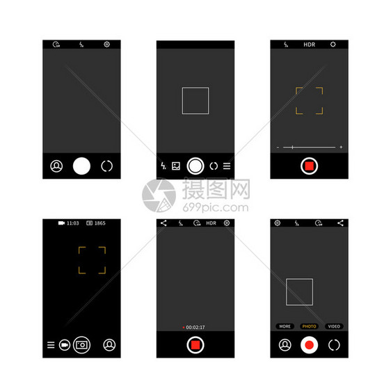 现代社交媒体移动应用程序ui照片框架设计相机置按钮矢量筛选模板智能手机相屏幕界面设置按钮矢量模板图片
