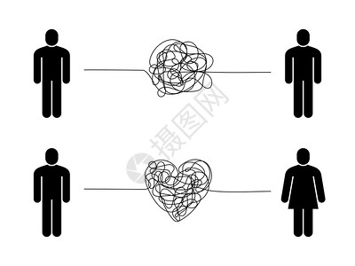复杂的关系情侣问题纠缠的乱七八糟拼写连接线不快乐的人难以沟通矢量概念情侣问题纠缠的乱拼写连接线图片