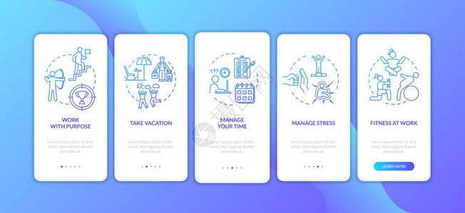 避免在带概念的移动应用程序页面屏幕上燃烧工作医疗规划工作行走5步图形指示配有rgb颜色插图的ui矢量模板图片