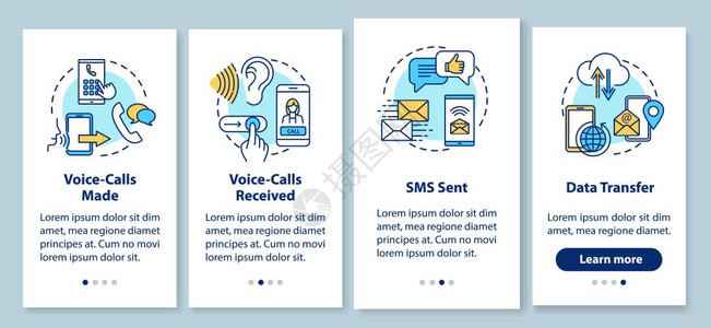 语音呼叫制作和接收包含概念的移动应用程序页面屏幕sm和数据传输用户矢量模板配有rgb颜色插图图片