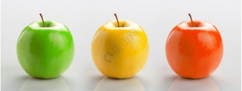 由三个苹果组成的合绿色黄和红图片