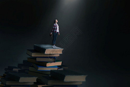 站在大书和教科的山顶上规模效应知识和教育再援助概念图片