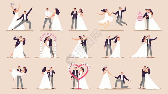新娘和郎夫妇结婚仪式卡通矢量插图图片