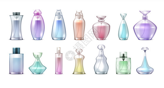 3D彩色香水瓶模型矢量设计元素图片