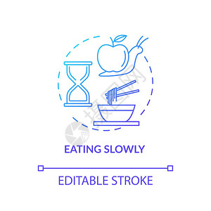 注意营养观念细线插图彻底和仔细的食物消费享受饮食矢量孤立的大纲rgb彩色图画图片