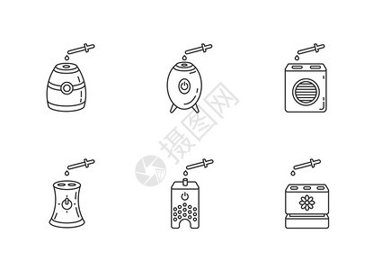 带有油像素完美线图标的空气净化器候设备空香味可定制的细线等宽符号孤立的矢量轮廓插图可编辑的中风图片