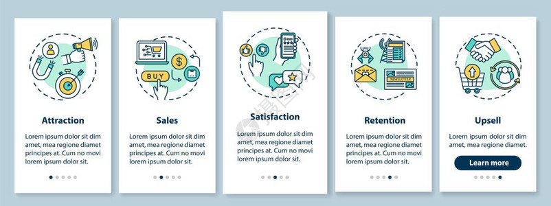 电子商业提示通过5步图形指示ui矢量模板配有rgb彩色插图图片