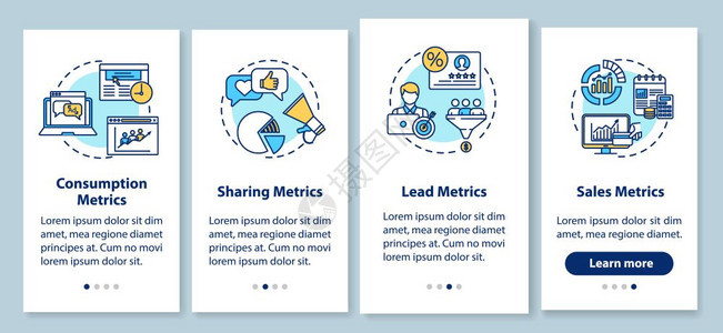 sm战略效率分析器上载带有概念的移动应用程序页面屏幕消费量度通过四步图形指示ui矢量模板配有rgb颜色插图图片