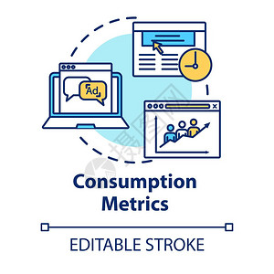消费计量指标概念图营销统计分析在线交通客户满意率设想细线插图矢量孤立大纲rgb彩色图画可编辑的中风图片