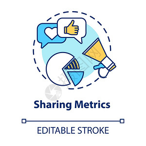 共享衡量标准概念图互联网广告战略社交媒体营销理念细线插图sm管理矢量孤立大纲rb彩色绘图可编辑的中风图片