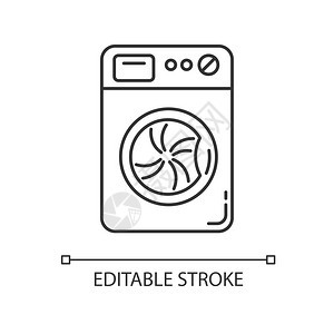 洗衣机像素完美线图标洗衣机家用电器洗衣机薄线可定制的插图轮廓符号矢量孤立的大纲绘制可编辑中风图片