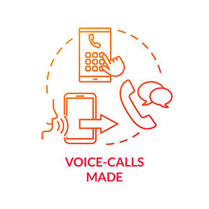 语音呼叫使红色概念图标电话铃声与智能手机聊天移动电话服务网络连接漫游思想细线插图矢量孤立的大纲rgb彩色绘图图片