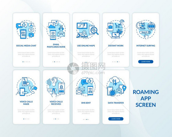 在线通信漫步走过5图形指示ui矢量模板配有rgb彩色插图图片