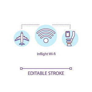 在wif飞行概念图标中瞬时漫游者飞机互联网连接漫游服务理念的细线插图矢量孤立的大纲rgb颜色绘图可编辑中风图片