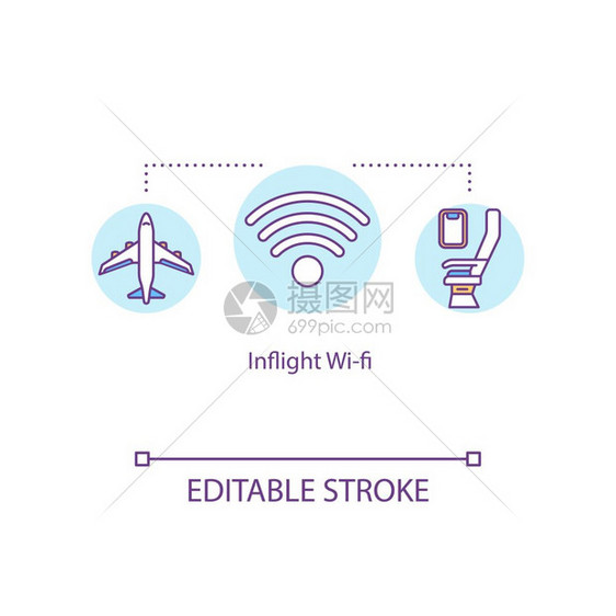 在wif飞行概念图标中瞬时漫游者飞机互联网连接漫游服务理念的细线插图矢量孤立的大纲rgb颜色绘图可编辑中风图片