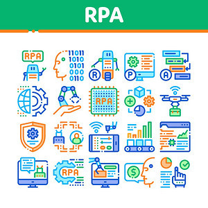 rpa机器人程序自动化无人机投送和处理芯片机器人臂和手概念直线象形图背景图片