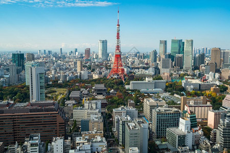 东京塔日本城东京市天际线日本著名的旅游目地日本中心商业区东京市中心大楼和塔台图片