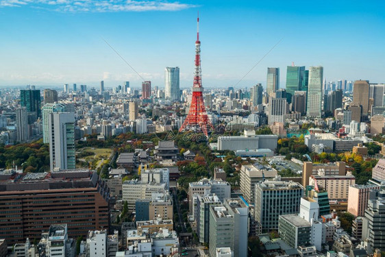 东京塔日本城东京市天际线日本著名的旅游目地日本中心商业区东京市中心大楼和塔台图片