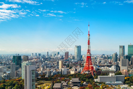 东京塔日本城东京市天际线日本著名的旅游目地日本中心商业区东京市中心大楼和塔台图片